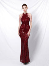 Hook-up Drill Sequined Fishtail Evening Dress