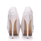 White Lace Rhinestone Pearl Wedding Shoes