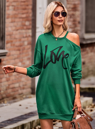 Loose Long Sleeve Letter Print Dress