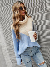 Color Lapel Long Sleeve Loose Sweater