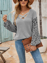 V-neck Stitching Leopard Pullover Sweater