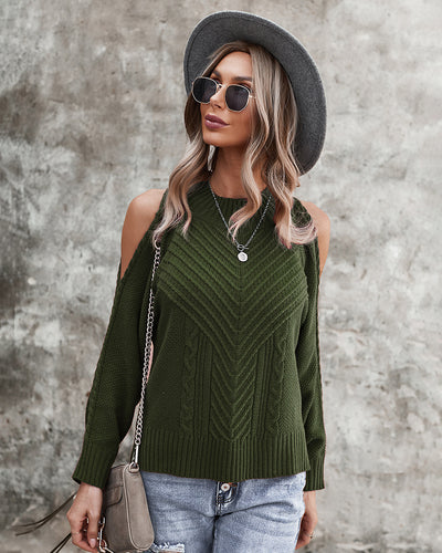 Solid Cold Shoulder Long Sleeve Sweater