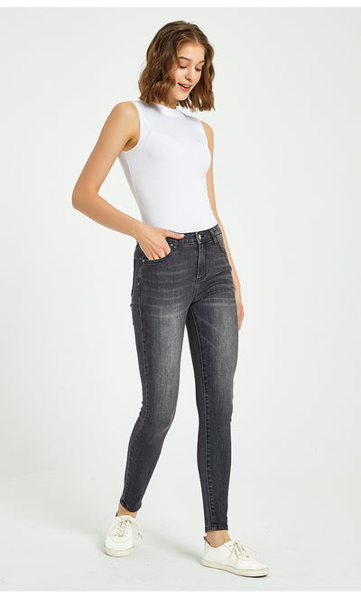 Slim-fit Grey Small Elastic Feet Denim Trousers