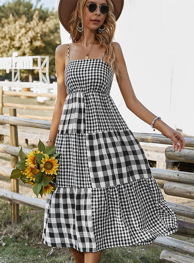 Fashion Suspender Plaid Dress