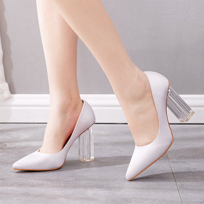 Square-heeled Transparent Pointed Shoes