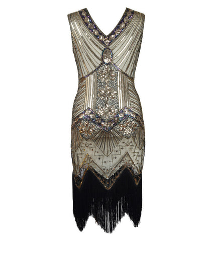 Mermaid V-neck Sequins Tassels Beading Crystal Dress