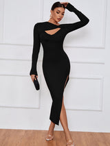 Slim Fit Sexy Split Long Sleeve Dress