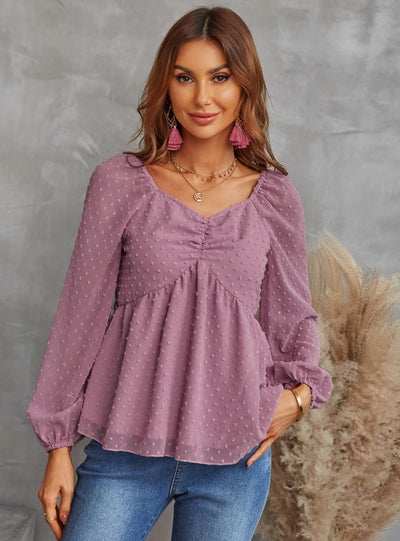 Jacquard Pullover Loose Chiffon Shirt