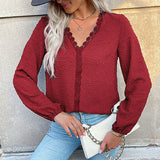 V-neck Long Sleeve Stitching Shirt