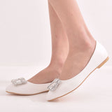 White Square Buckle Rhinestone Flat Shoes