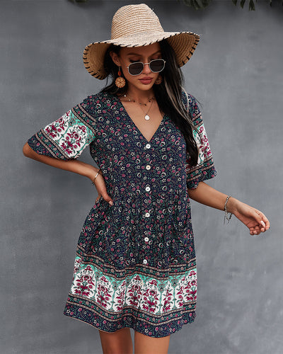 Bohemian Style Print Short Dress