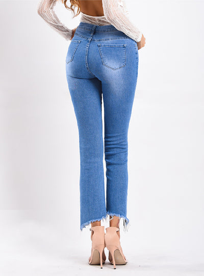 Torn Rivet Burr Split Micro-horn Jeans