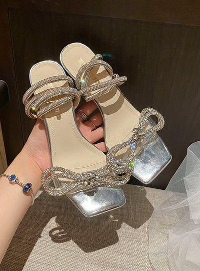 Diamond Stiletto Bow Sandals