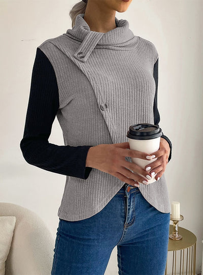 Stacked High Collar Long Sleeves Irregular Top