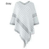 Knitwear Striped Tassel Cloak Shawl Coat