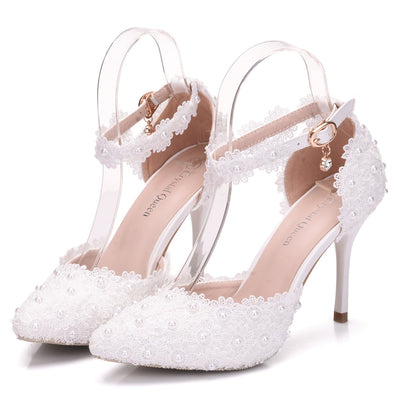 White Lace Flower Tassel Wedding Shoes