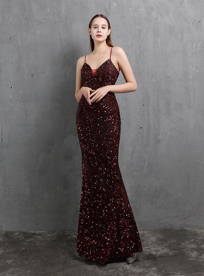 Sexy Long Style Straps Sequins Party Dress