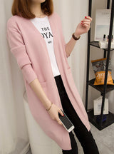 Long Cardigan Pockets Loose Solid Knit Sweater