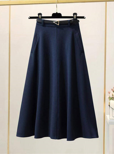 A-line High Waist Woolen Skirt