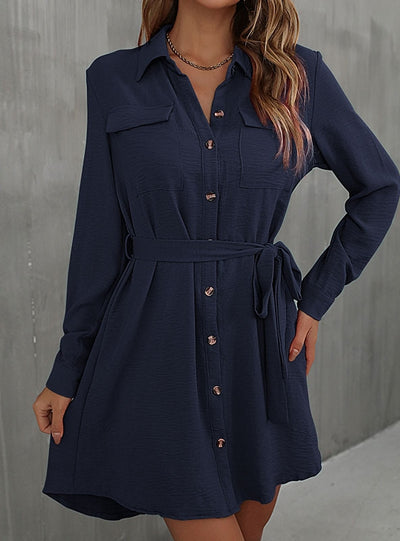 Lapel Lace-up Shirt Dress