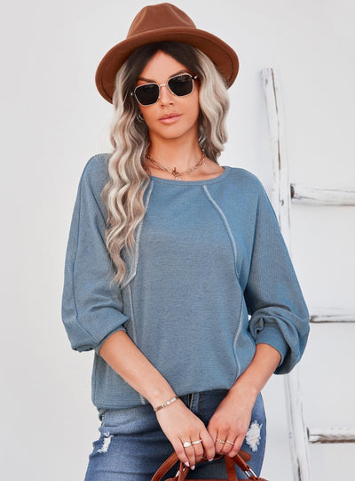 Loose Round Neck Long Sleeve Stitching T-shirt Top