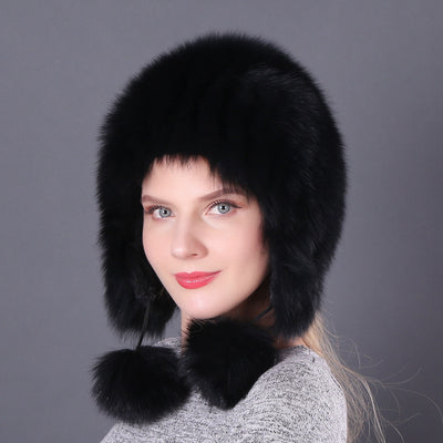 Women Fox Fur Hat Fur Ball