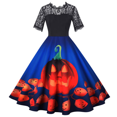 Halloween Lace Short Sleeve Print Dress