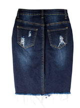 Slim-fit Worn Hole Hip Denim Skirt