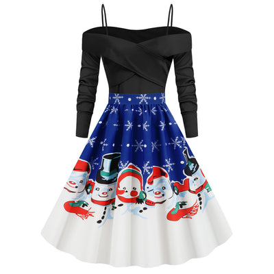 Christmas Sling Snowman Print Dress