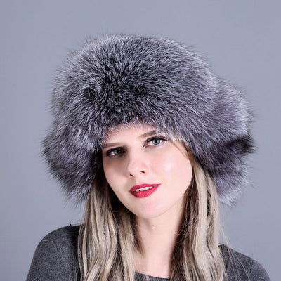 Curled Top Fox Fur Warm Ladies Hat Winter