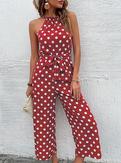 Loose-necked Wide-leg Polka-dot Jumpsuit