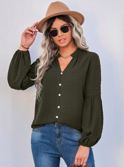 Fashion Pullover Long Sleeve Polka Dot V-neck Shirt