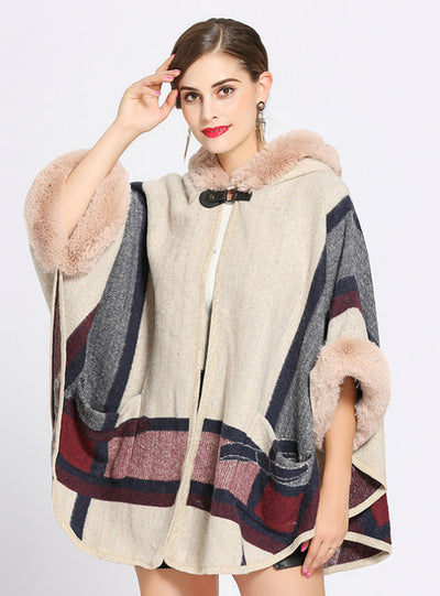 Loose Collar Pocket Knitted Cardigan Shawl Cape