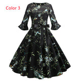 Retro Mid-sleeve Round Neck Print Dress