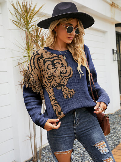 Loose Pullover Tiger Pattern Sweater