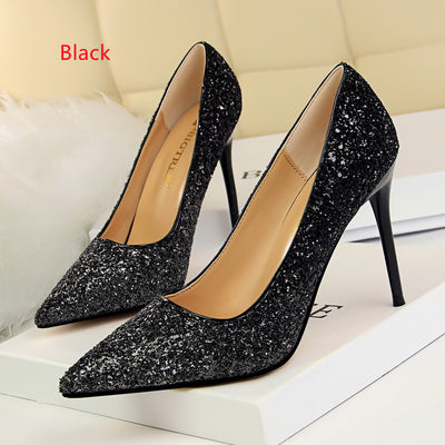 Shallow-pointed Gradient Sequined Shoes