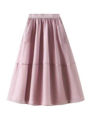 Cicada Gauze Stitching Big Swing Skirt