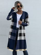 Plaid Buttonless Straight Cardigan Jacket