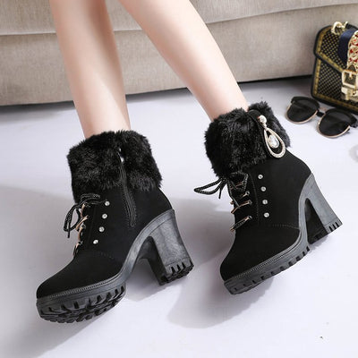 Rhinestone Thick Heel Short Boots