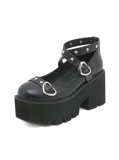 Buckle Heart-shaped Rivet Platform Shoes