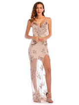 V-neck Backless Sequined Dress