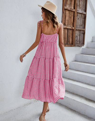 Women Straps Plaid Dress