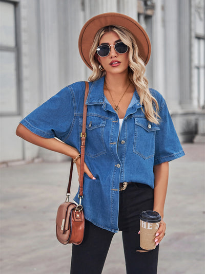 Denim Shirt Short Sleeve Top