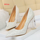 Transparent Crystal Thick Heel Sequins Shoes