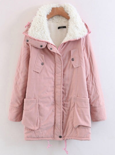 Long Cotton-padded Jacket Warm Cclothes With Hat