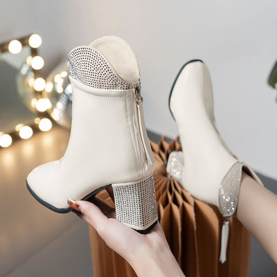 Women's Rhinestone Thick Heel Boots