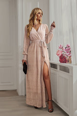 Long Sleeve V-neck Medium and Long Dress