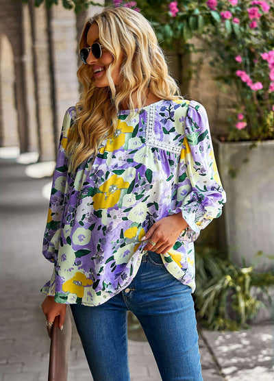 Women Floral Long Sleeve Top Shirt