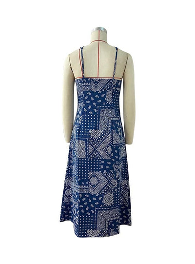 Hollow Spit National Style Printed Dress