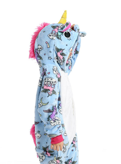 Light Blue Print Fly Unicorn Kigurumi Child Kid Animal